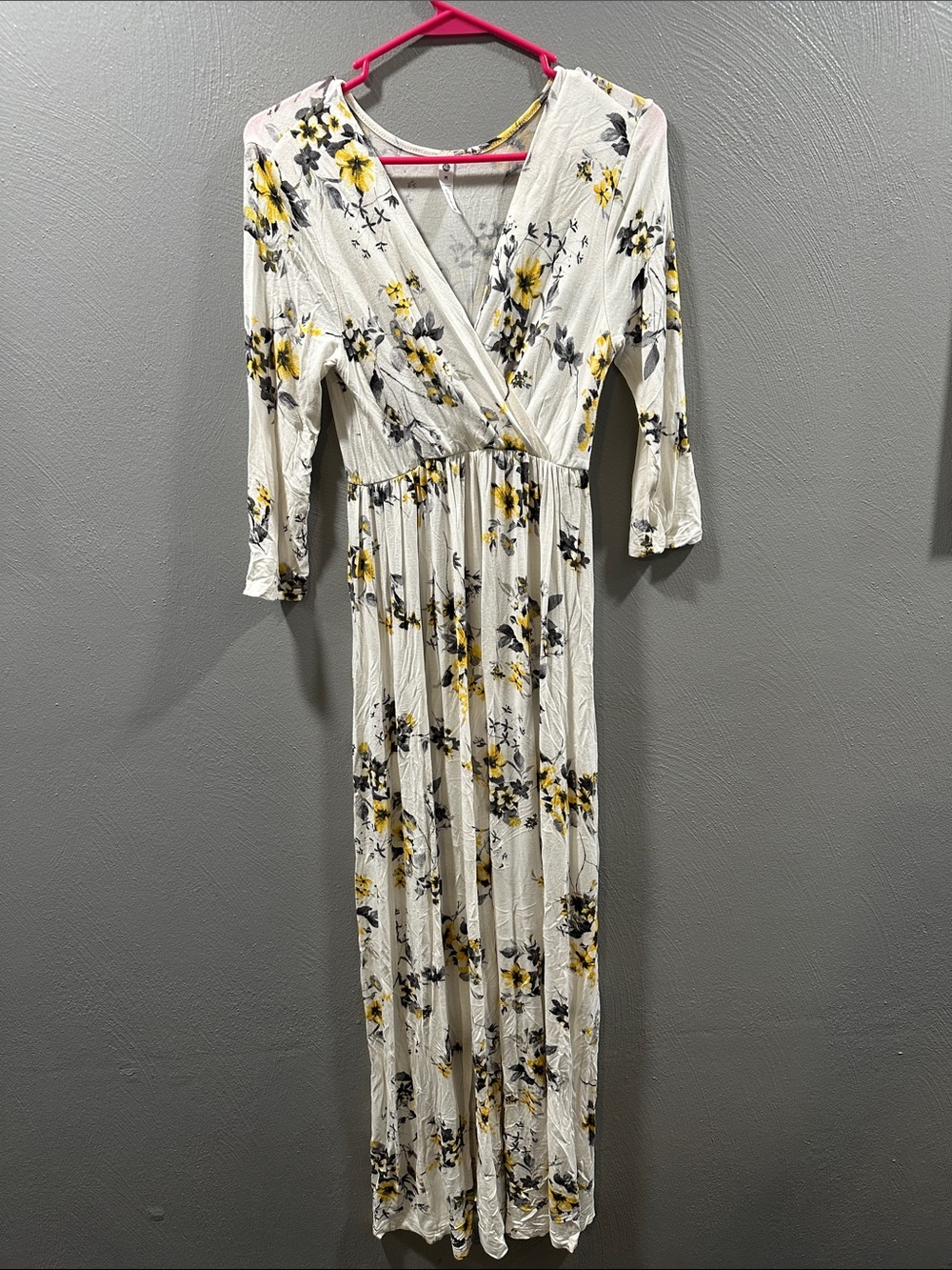 White Floral Wrap Maxi Dress with Yellow Accents